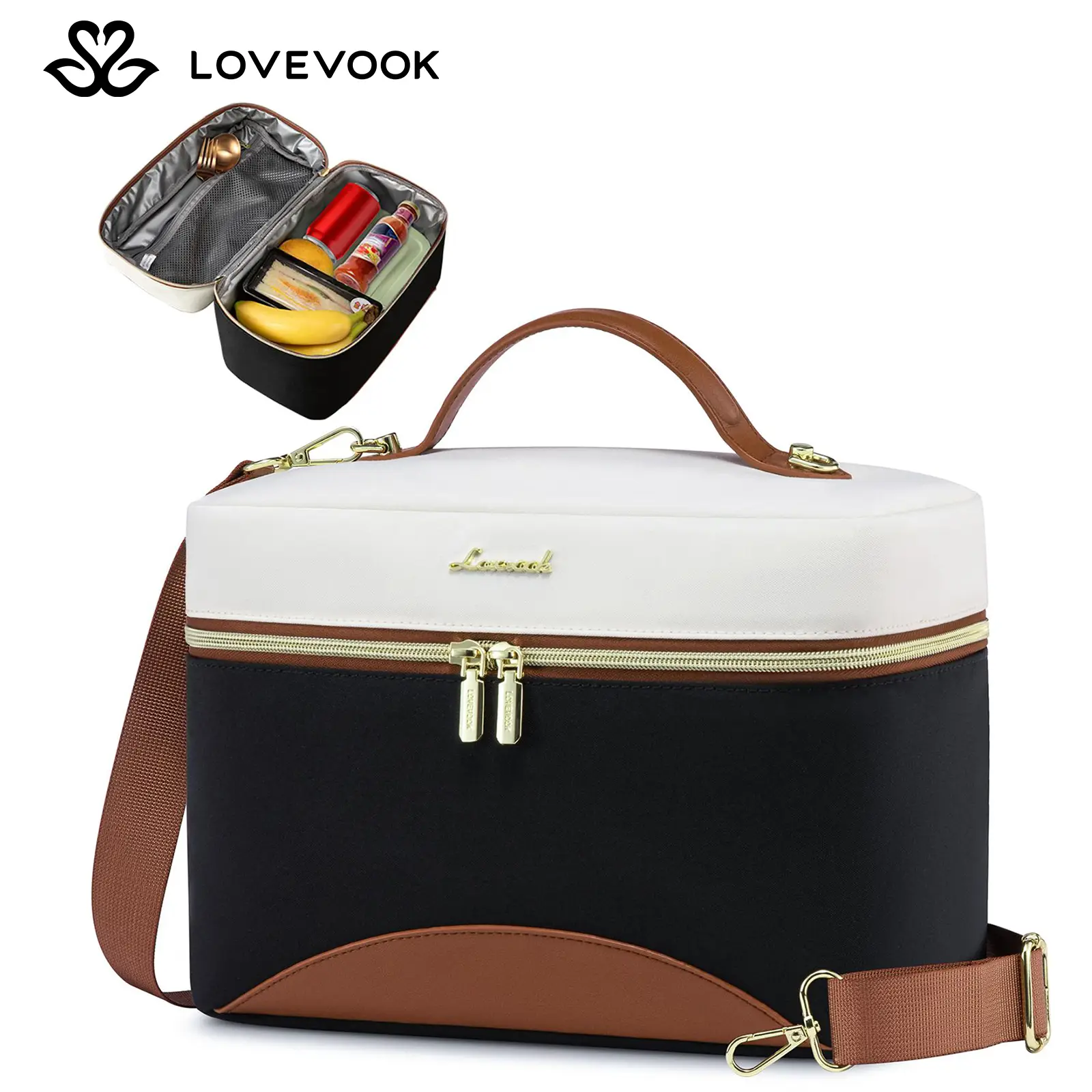 LOVEVOOK Insulated Lunch Bag Women, Large Capacity Waterproof Lunch Tote with Adjustable Shoulder Strap, Perfect for Office, Picnics, and College