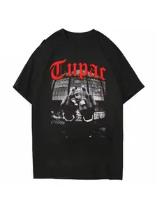 Rap Singer Tupac 2pac Hip-hop Streetwear Oversized Sleeves 2026 Summer Casual Sports Trend Menswear Loose and Fashionable Men's and Women's Round Neck T-shirt