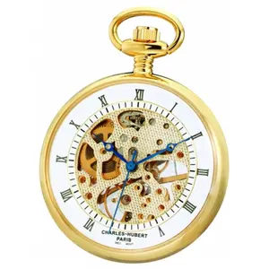 212 MAIN Women's Charles-Hubert-Paris 41mm Brass Gold-Plated Open Face Skeleton Dial Roman Numerals Analog Mechanical Watch, Exquisite Fashionable Stylish Chic Accessory for Women, Analog Mechanical Watches, Exquisite Watch