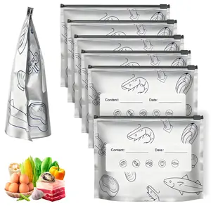 Reusable Aluminum Foil Food Storage Bags with Write-On Labels, Leakproof Ziplock Freezer Bags for Fridge, Keeps Food Fresh Longer (3 Sizes)