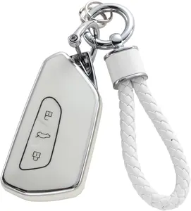 for VW Key Fob Cover with Keychain, Soft TPU Key Case Protection Fit for Golf 8 ID4 Seat Leon MK 4 Skoda Octavia Smart Key