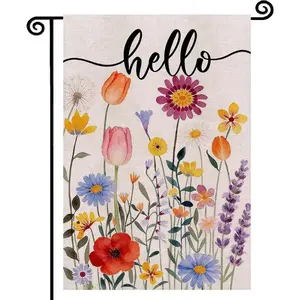 Hello Spring Floral Garden Flag 12x18 Inch Double Sided, Colorful Floral Summer Farmhouse Holiday Yard Outdoor Decorative Flag for Outesid