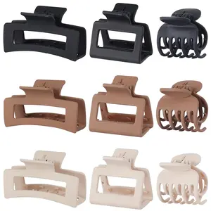 3 Style Hair Claw Clips 9 pcs Medium Claw Clips Hair Clips for Women Rectangle Claw Clips for Thick Hair Square Hair Clips for Thin Hair Accessories for Women - Brown