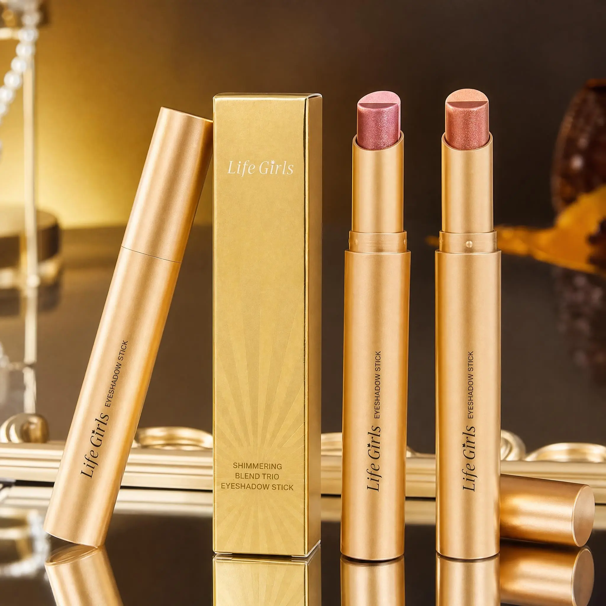 Triple-Color Shimmer Cream Eyeshadow Stick Makeup Products - Solid Stick Cosmetic with Sparkle and Shine Finish, Smooth Creamy Texture, Portable, Beginner-Friendly, 03#Earth Tones, Back-to-School Essential, Halloween Gift for Girls