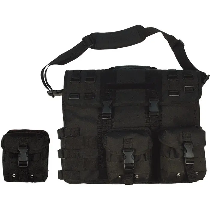Expandable Tactical Computer Briefcase, Black Polyester Laptop Bag with MOLLE System, Gear Pockets, and Adjustable Strap, Hook & Loop, Detachable Shoulder Strap, Multi-Compartment