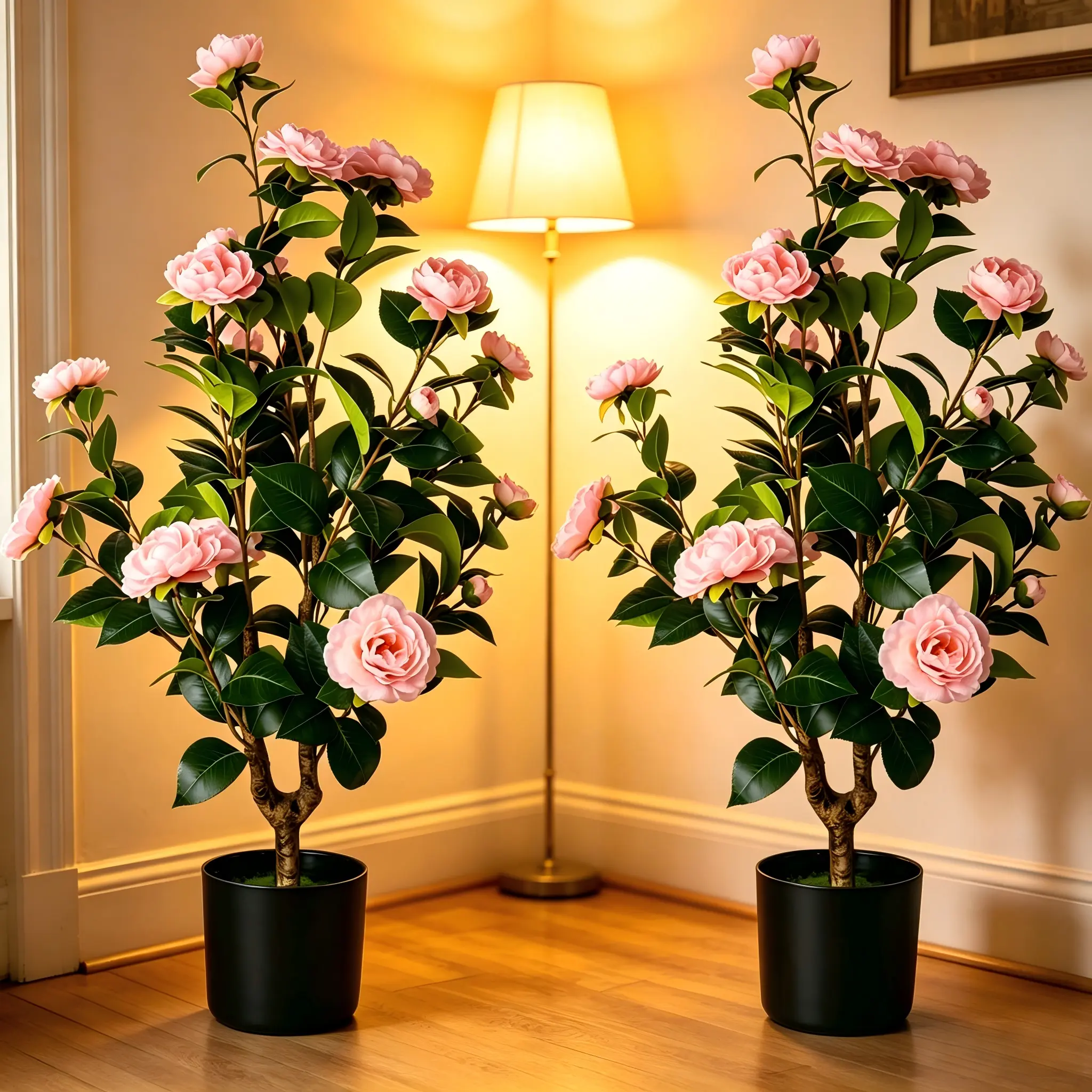 2-Piece UV-Resistant Pink Camellia Artificial Decorative Flowers, Outdoor Wedding Ceremony Home Decor