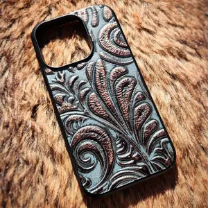 Real Leather Phone Case For iPhone 6 7 8 X XS XR 11 12 13 14 15 16 17 Pro Mini Pro Max Plus Air SE + Western Spiral Pattern