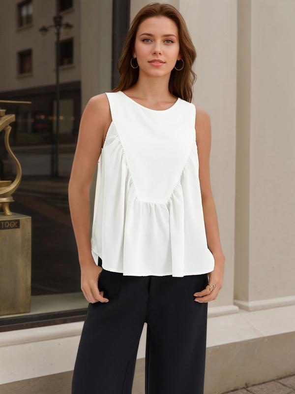 ATHLECHIC ONFERS Womens Babydoll Tank Top Summer Peplum Tops Sleeveless Crewneck Loose Fit Casual Flowy Shirts White