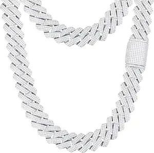 12mm Men's Gold-Plated Miami Collar Necklace, 18 Inches, Platinum-Plated White Gold Finish. Featuring Full Diamond-Cut Craftsmanship and Claw Setting Details.  gifts women cuban link chain Bold Silver jewelry men