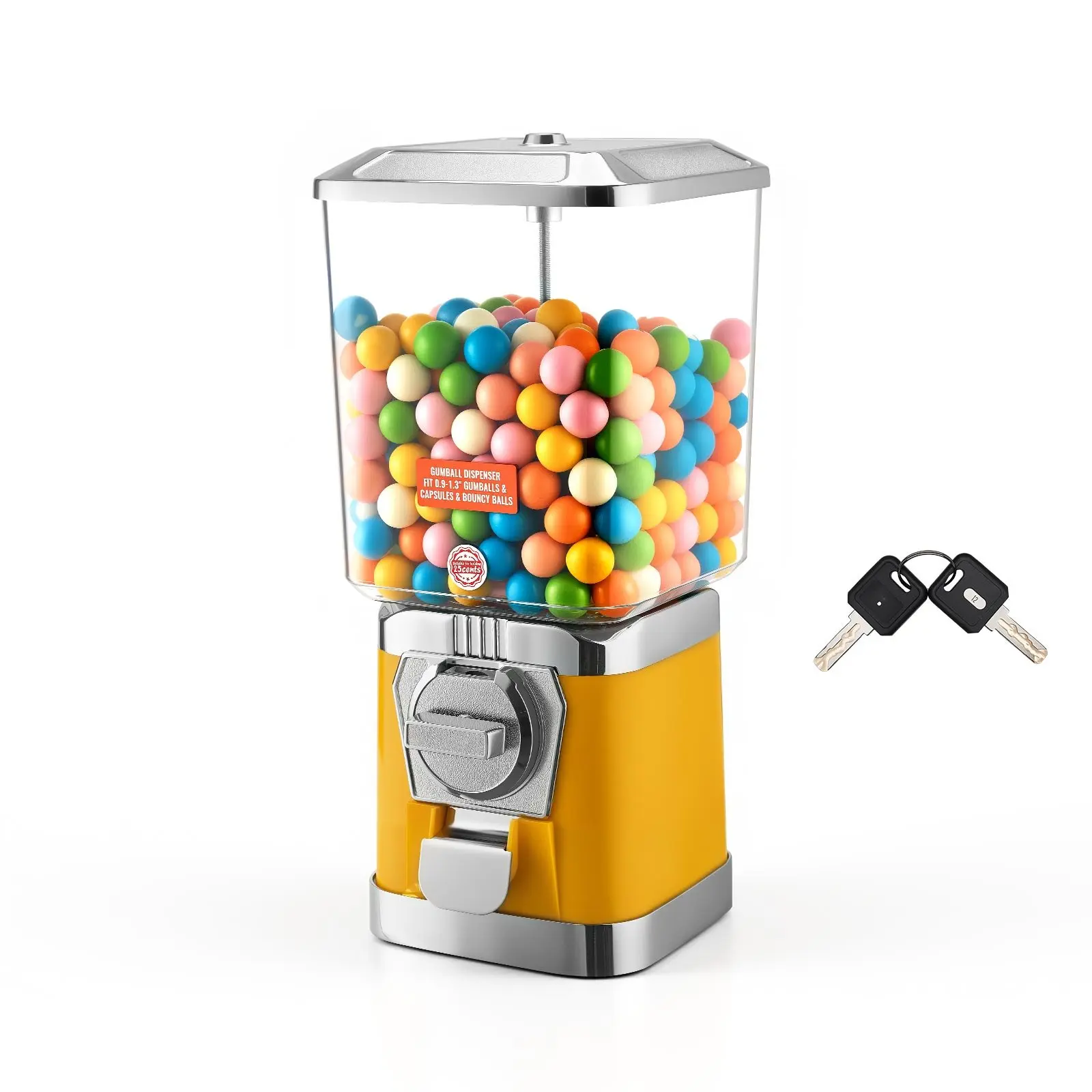 VEVOR 17-inch/431.8mm Coin-Operated Gumball Machine, 8.27x7.87x16.93 in PC Candy Vending Machine for Parents (All Ages), Aluminum Base, Key Lock Set, Manual Crank, Adjustable Turntable, Zinc Alloy Components, Retro Design, 5.40 lbs, Yellow, Unisex