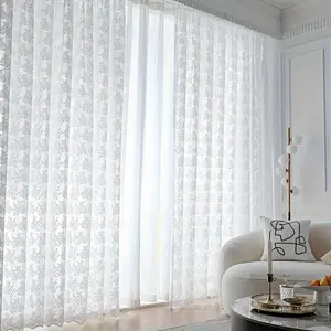 1pc Elegant Lace Floral Curtain, Soft Sheer Drapes for Living Room Bedroom, Romantic Window Curtains, Minimalist Home Decor, Home Decoration Curtain