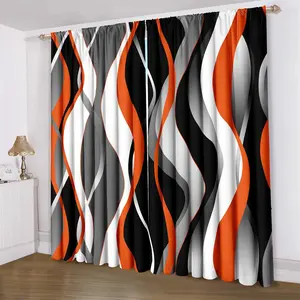 Abstract Art Pattern Curtain, 2 Counts/set Modern Simple Rod Pocket Curtain, Home Decoration Curtain for Living Room Bedroom