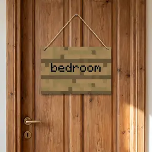 MC Bedroom Sign Hanging Door Plaque 8-Bit Pixel MC Gamer Room Decor Aesthetic Video Game Wall Art Voxel Wooden Texture Canvas Kids Teen Boy Room Makeover Geeky Gift Gaming Cave Setup Accessories