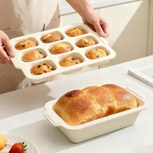 Bread Loaf Pan Set: 9.5 x 5 Inch Loaf Mold with Frame and Nonstick Mini Bread Pan for Homemade - for Baking Banana Rye Cornbread Meatloaf Oven - Brownie Tray for Home Baker (Beige)