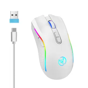 Wireless Mouse RGB Light Effect Rechargeable 2.4g Fiber Optic Mouse for Gaming Wireless Mouse and Office Multiple Colors Available
