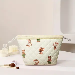1pc Barrel Drawstring Makeup Bag, Cute Cosmetic Bag for Women, Beige Polyester Hand Wash Only, Non-High Quality, Perfect for Travel & Storage