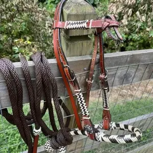 Complete Bitless Hackamore Bosal Bridle and Nylon Mecate Rein Set