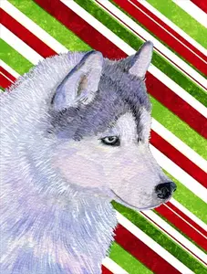 212 MAIN 11x15 In. Double-Sided Polyester Siberian Husky Candy Cane Holiday Garden Flag, Fade-Resistant, Weatherproof, for Outdoor Sports & Boating Use