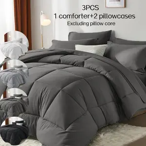 Cozy French-Style Plaid Quilted Comforter set - 1 comforter + 2 Pillowcases, Excluding pillow core, Soft-Warm & Breathable Bedding Sets, Machine Washable, for All Seasons, Duvet set