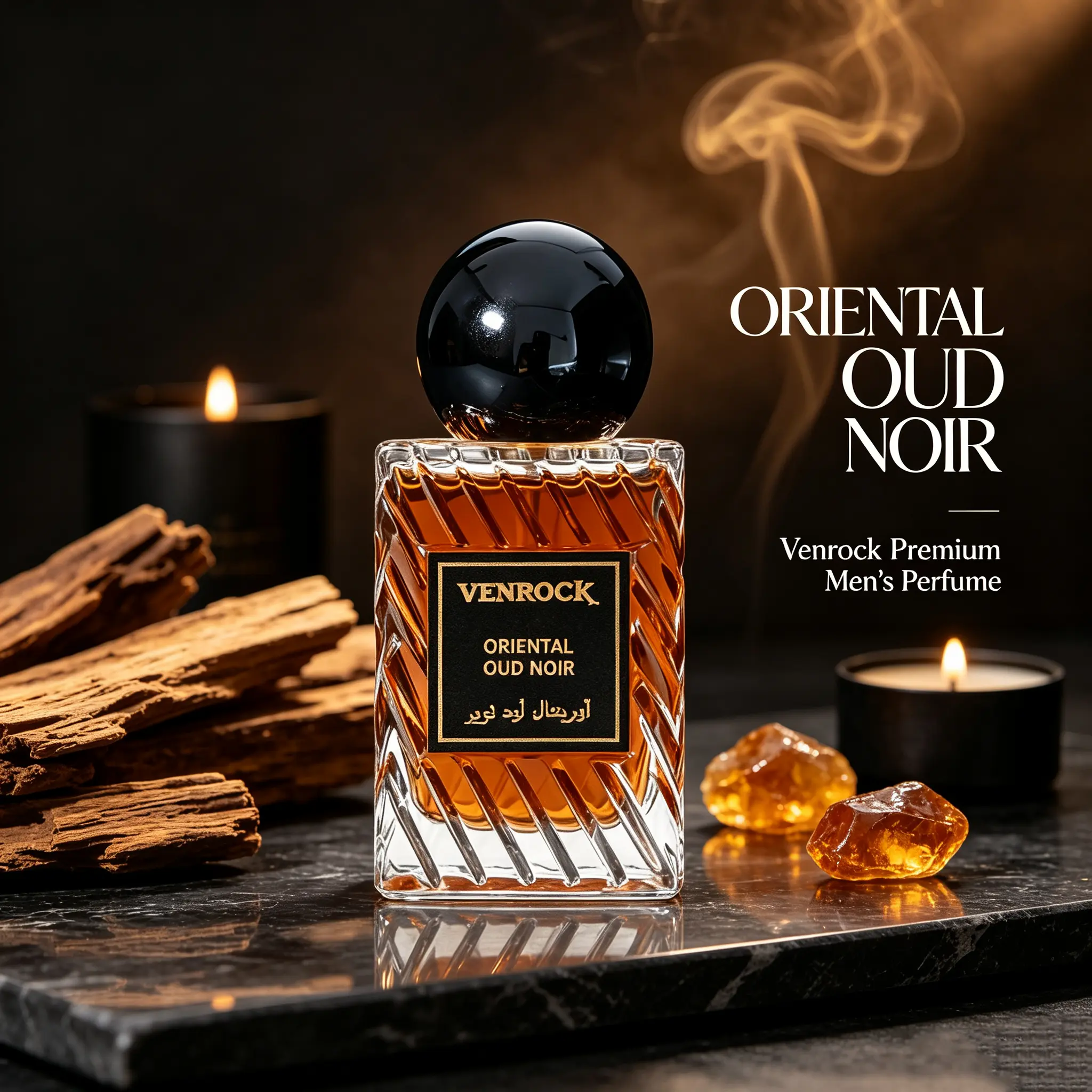 Oriental Oud Noir Men’s Eau de Parfum 50 ml Bottle – Aromatic Luxurious Masculine Evening Signature Cologne, Rich Oriental Woody Scent with Birch Tar, Raspberry, Saffron, Oud Wood, Amber, Musk, All-Day Long-Lasting Luxury, Ideal Gift for Men