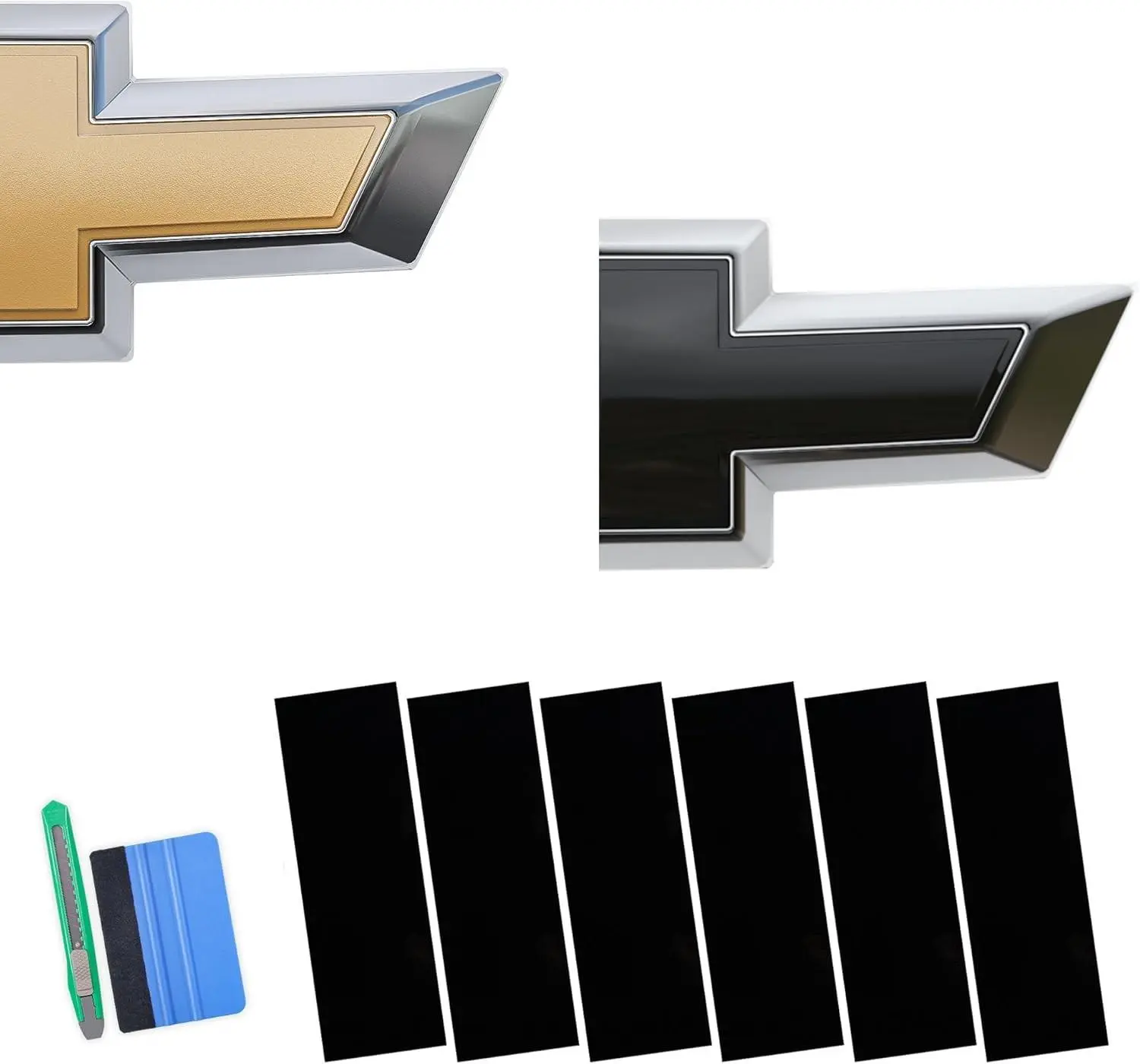 12x4 in High-Quality PVC Universal Chevy Bowtie Logo Overlay Stickers - 6 Cut-And-Paste Decal Sheets, High-Gloss Black Automotive Car Sticker Deco, DIY Vinyl Wrap Kit for Cover & Restore Cleanliness