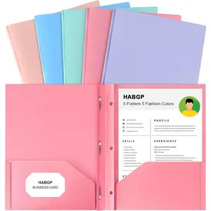 Two Pocket Folder With Prongs (5 Pack, Pastel Colors), Plastic Folders With Pockets and Business Card Holder, Fit Letter Size for Organizing Papers in School Office & Business