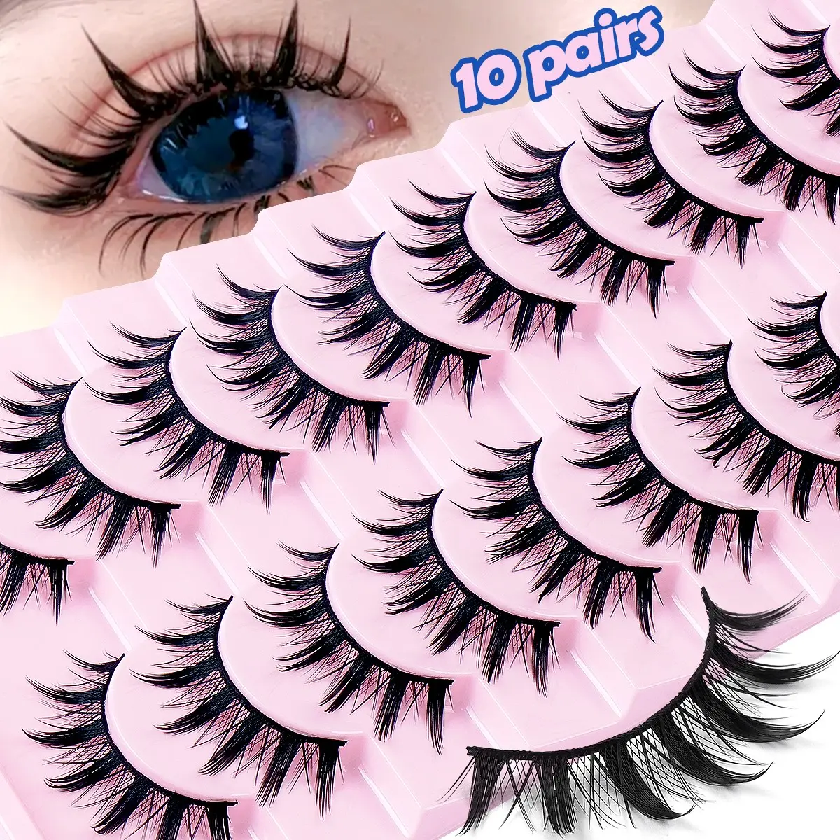 MAGEFY 10 Pairs Spiky Manga Lashes - Wispy Clusters Anime False Eyelashes, Soft Flexible Band, Long-Lasting & Reusable, Natural Dramatic Eye Makeup for Daily & Cosplay