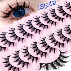 MAGEFY 10 Pairs Spiky Manga Lashes - Wispy Clusters Anime False Eyelashes, Soft Flexible Band, Long-Lasting & Reusable, Natural Dramatic Eye Makeup for Daily & Cosplay