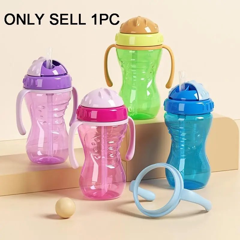 300 Ml Plastic Toddler Straw Cup with Handle, Straw Sippy Cups, Leak-Proof Easy-Grip Design, Anti-Spill Learning Cup for Kids, Straight Drinking Water Bottle