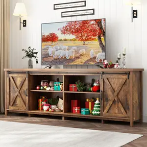 58In/70In/80in Farmhouse TV Stands for 50 55 65 70 75 80 85 90 inch TV Stand with Adjustable Storage Shelves,Sliding Barn Door, Mid Century Entertainment Center, TV Console Media Cabinet for Living Room