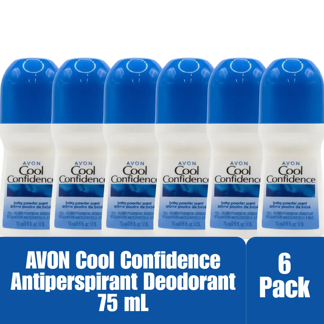 Avon Cool Confidence Baby Powder Scent Roll-On Antiperspirant Deodorant 75 mL / 2.6 fl oz, 6-Pack