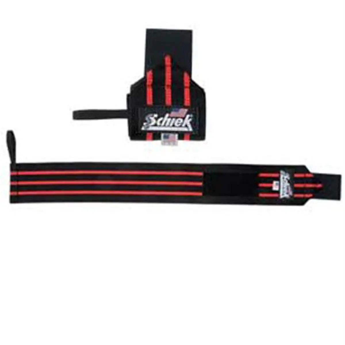 Schiek Weight Training Wrist Wraps - Black Line, 24-in Heavy Duty, Extra Wide Hook-and-Loop Closure, Cotton Elastic Material, Maximum Support, Thumb Loop for Quick Wrapping, Made in the USA