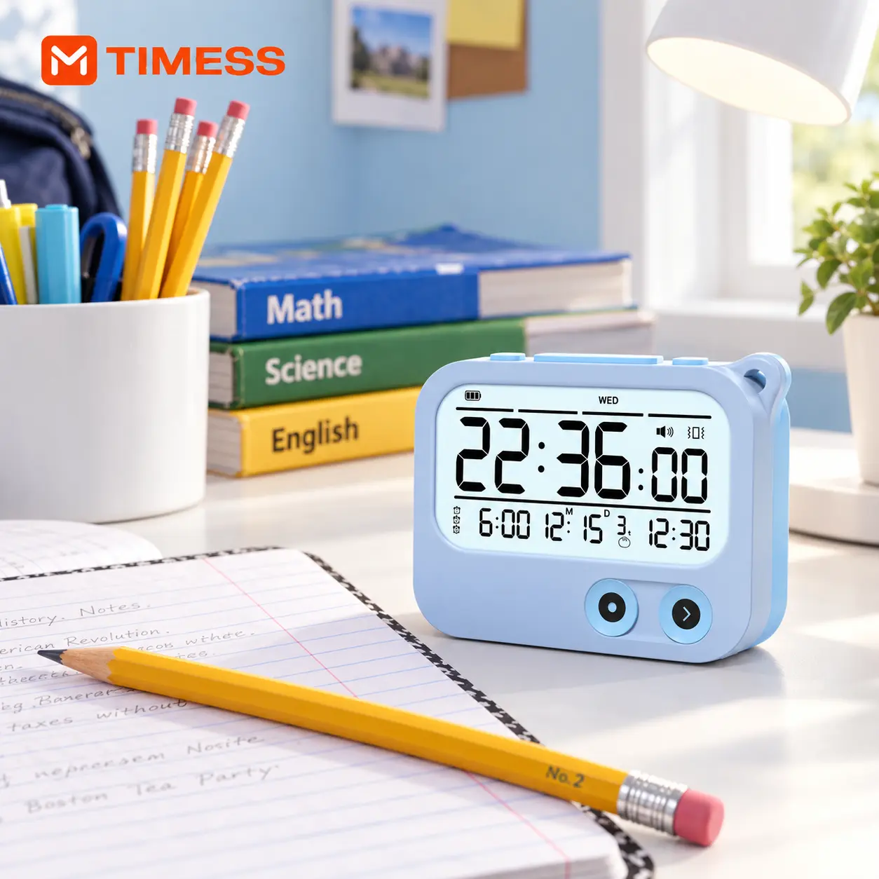 TIMESS Portable Vibrating Digital Clock - Modern Plastic Rectangle Desktop Electronic Clock, Eye-Care Vibe Wake-Up Call, Battery-Powered Multi-Functional Timer, Temperature Tracker, Mini Birthday Gift, Home Decor