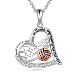 925 Sterling Silver Softball Volleyball Basketball Necklace Heart Pendant Sports Jewelry Gifts for Players Women