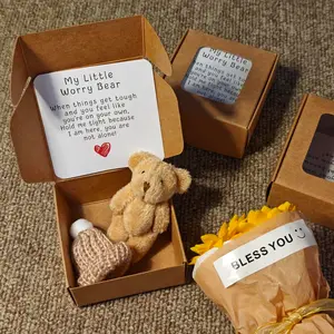 Handmade Small Mouth Bear Box Set - Champagne colored Plush with Inspirational Cards, Anxiety Relieving Embrace, Suitable for All Occasions, Male, Female, Parent, and Child