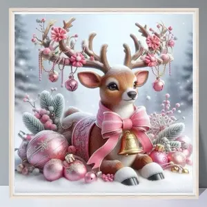 Pink Moose Pattern DIY Diamond Arts Colorful Painting Kit without Frame, 1 Set DIY 5D Diamond Arts Colorful Painting Kit, Wall Art Decor for Home