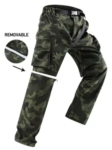Four Seasons Men's Summer Regular Camouflage Zipper Multi Pocket Functional Casual Pants with Waist Belt and Detachable Legs, Windproof Outdoor Activity Training Pants, Suitable for Dating, Daily Life, Commuting, Four Seasons Styles