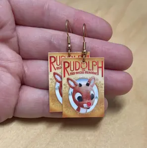 Rudolph the Red Nosed Reindeer Christmas Movie Earrings Handmade Unisex Festive Red Nose Reindeer Silhouette Perfect for Holiday Fans