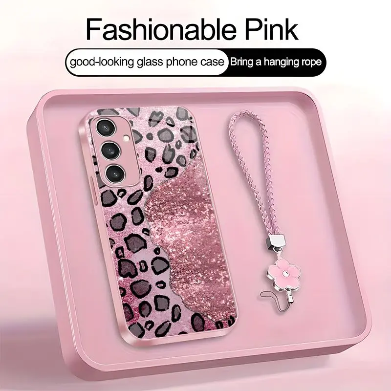 Suitable for [Galaxy S23 Fe] high-end women's phone case🤩，a beautiful four-leaf clover lanyard is included🍀，printed exquisite leopard print pattern, simple yet sophisticated YM99
