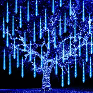 Christmas Lights Outdoor, 288 LED 12" 8 Tubes Meteor Shower Lights Outdoor Christmas Decorations Plug in,  Snow Falling Rain Icicle Xmas Light for Tree Decor, Blue