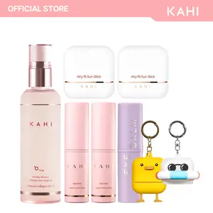 KAHI Bundle Full Set + Keyring - Wrinkle Bounce Multi Balm Stick + Airy Fit Sun Stick SPF 50 + Airy Sun Stick Keyring (Duck and Tube) + Fine Line Bounce Collagen Serum Facial Mist Ampoule + Eye Balm Multi Eye Brightener Stick & Moisture & Glow Balm