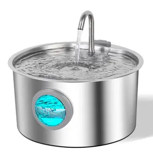 Cat Water Dispenser, 3.2L/108oz Large Capacity, Stainless Steel Pet Water Fountain, Automatic Circulation, LED Visible Water Level, Automatic Water Feeder