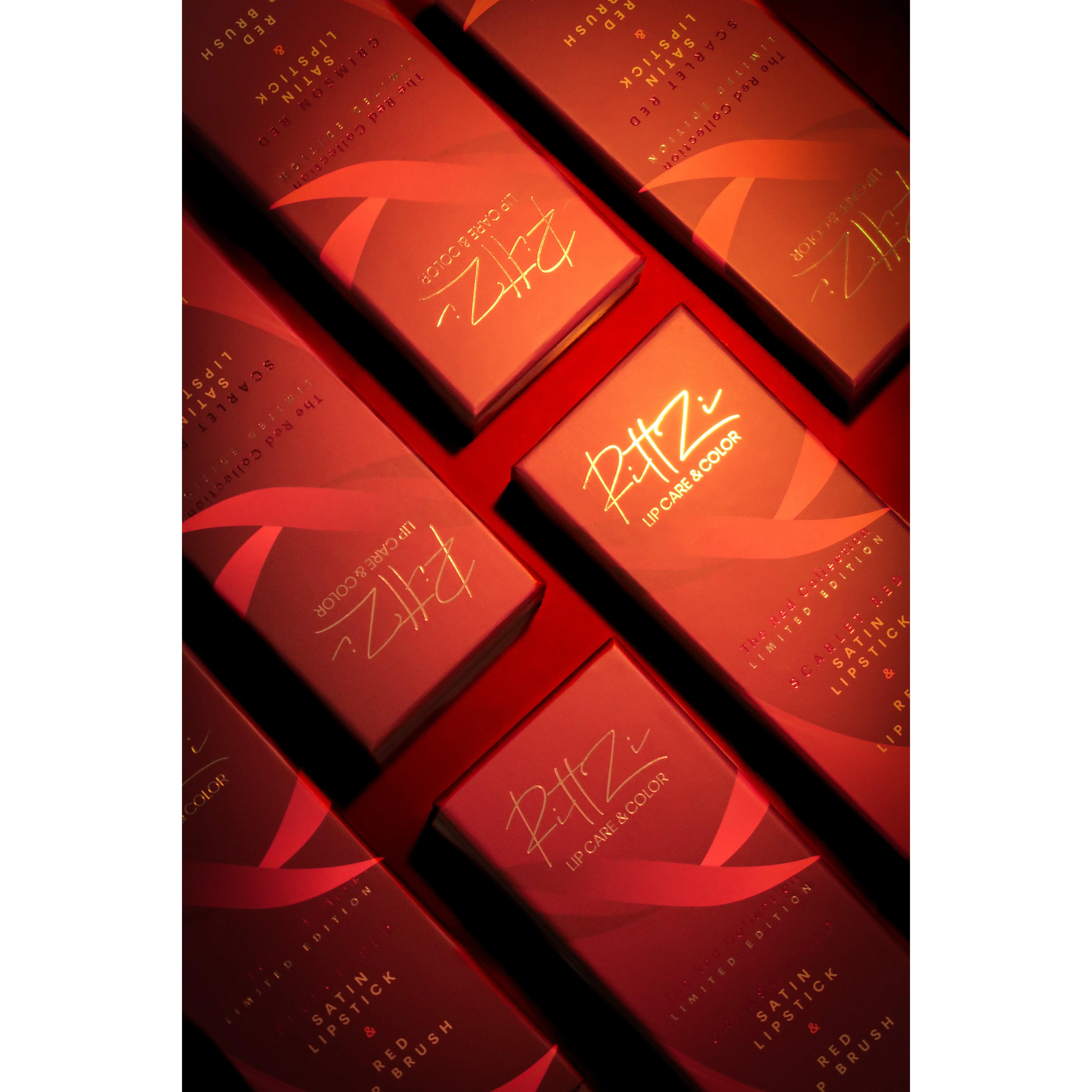 RITTZI 2PC Makeup Cosmetic Set - Red Satin Lipstick, Red Lip Brush for Lip Care, Flawless Blend Application