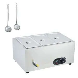 Garvee Commercial Food Warmers in Stainless Steel with Multiple Pan Options (2, 3, 6 Pans), Electric Bain Marie Steam Tables Featuring Adjustable Temperature Control, Safety Reset Button, and Faucet for Buffet and Catering Use