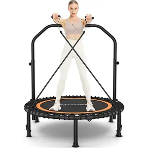 ANCHEER 40"/48" Foldable Mini Trampoline,Max Load 450lbs/550lbs Indoor Trampoline,with 4 Level Adjustable Foam Handle and Resistance Bands,Adult Exercise Trampoline for Home, Garden, and Gym