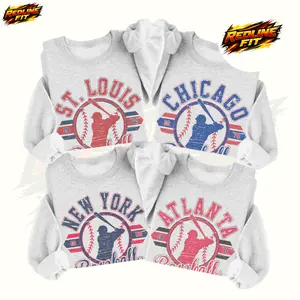 Ash Grey Vintage Baseball Sweatshirt Retro Established City Baseball Pullover Sports Unisex Crewneck Sweatshirts Sublimation Print Casual Graphic Top