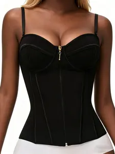 Women's 7-Boned Golden Teardrop Zipper Corset, Shapewear, Underwire Bust Cup Open Back, Single Closure Waist Trainer, Adjustable Strap, Breathable Backless Vest, Sculpting Contour Tank, Womenswear
