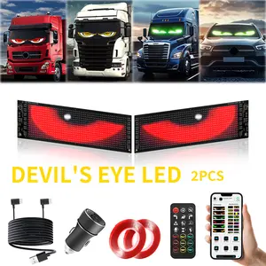 2pcs LED Devil's Eyes Lights Car panels Window Sign, Flexible LED Scrolling Display with APP & Remote Control, USB Rechargeable Programmable Message Board for Cars & Trucks, DIY Text & Animation Bluetooth RGB  Programmable Lights Kit Decoration Vehicle