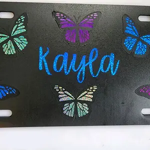 Personalized Butterfly License Plate - Custom Name with Colorful Butterfly Designs, Black Background, Ideal for Personal Use