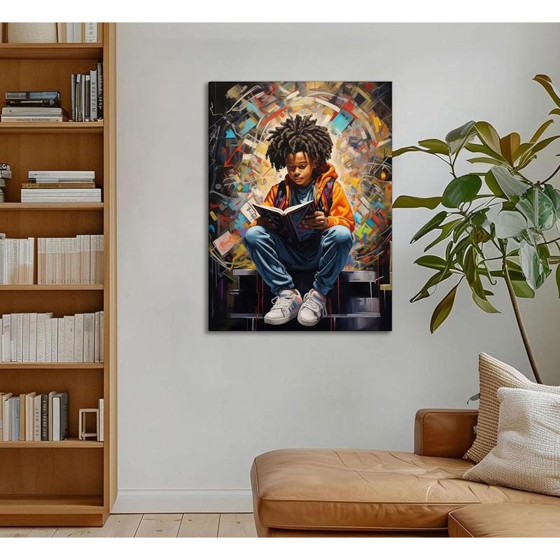 Black Boy Reading Canvas Wall Art Black Boy Books Inspiring Wall Decor Pictures African American Poster Print Painting for Teenager Living Room Bedroom Study Reading Room Home Decoration Artwork Gift